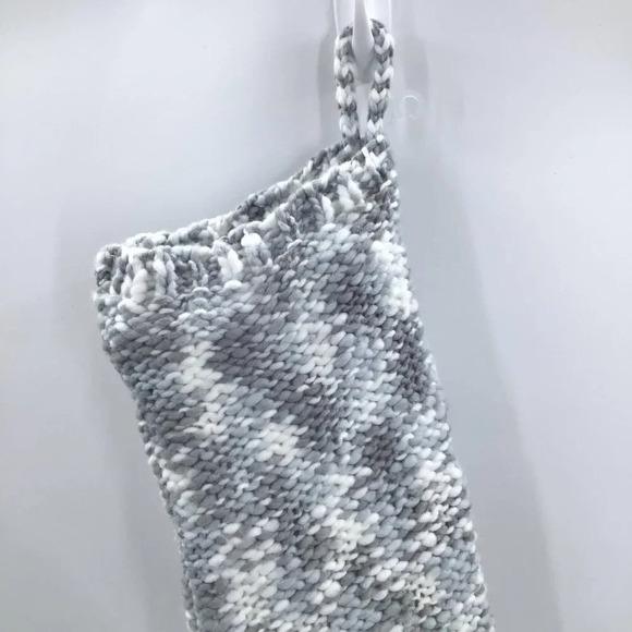 NWT Rachel Zoe Knit Christmas Stocking Large Tassels Blue Cream Grey Yarn Winter - Picture 6 of 10